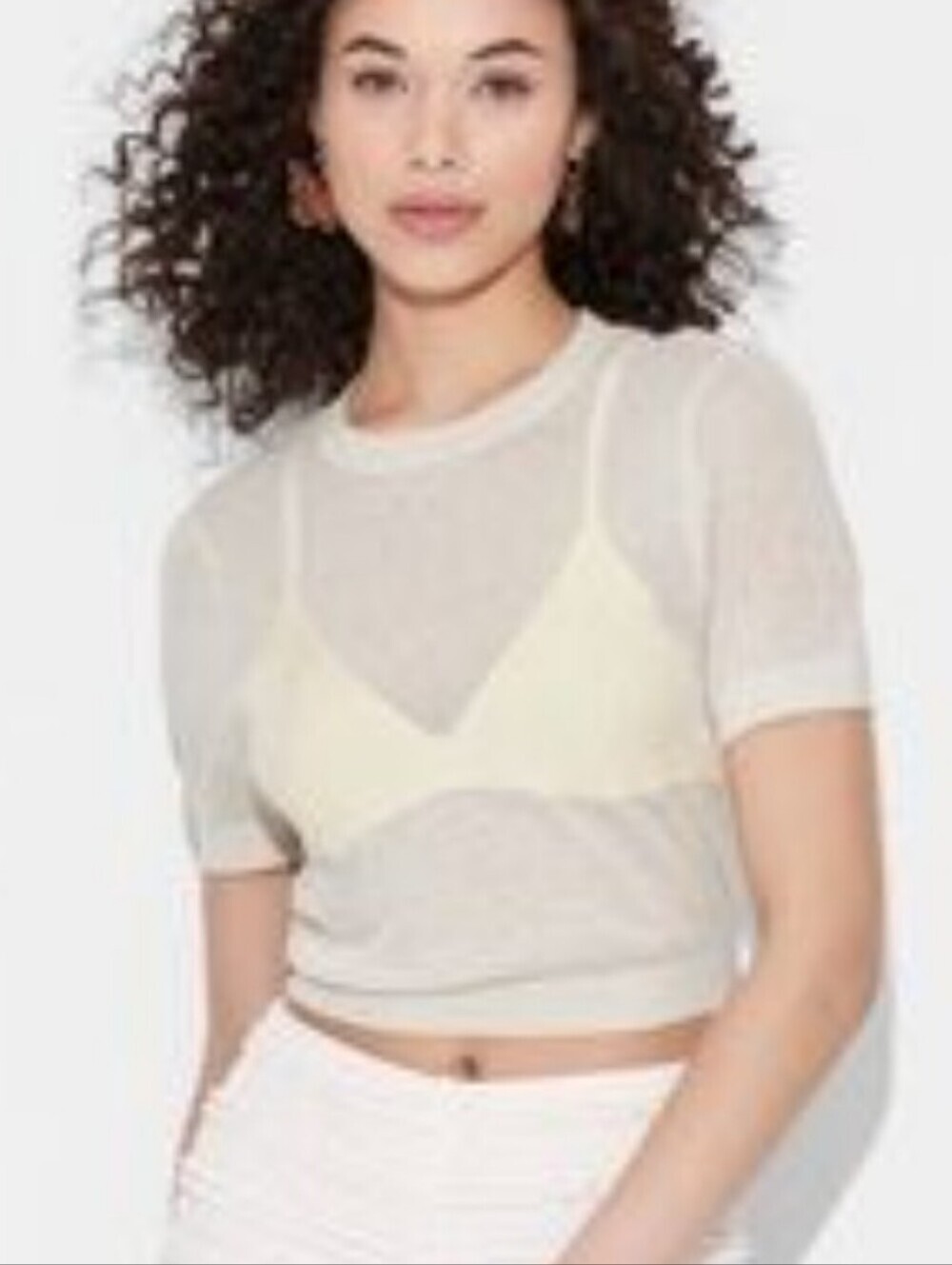NWT Wild Fable Layered Look Sheer Knit Bralette Tee Top Off-White